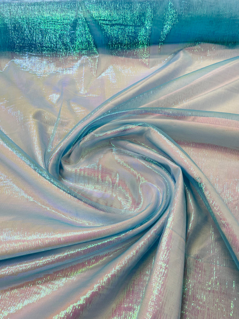 Turquoise Solid Crush Iridescent Shimmer Organza Fabric 45" Wide, Sold by The Yard.