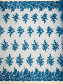 Floral corded embroider with sequins on a mesh lace fabric-prom-sold by the yard.