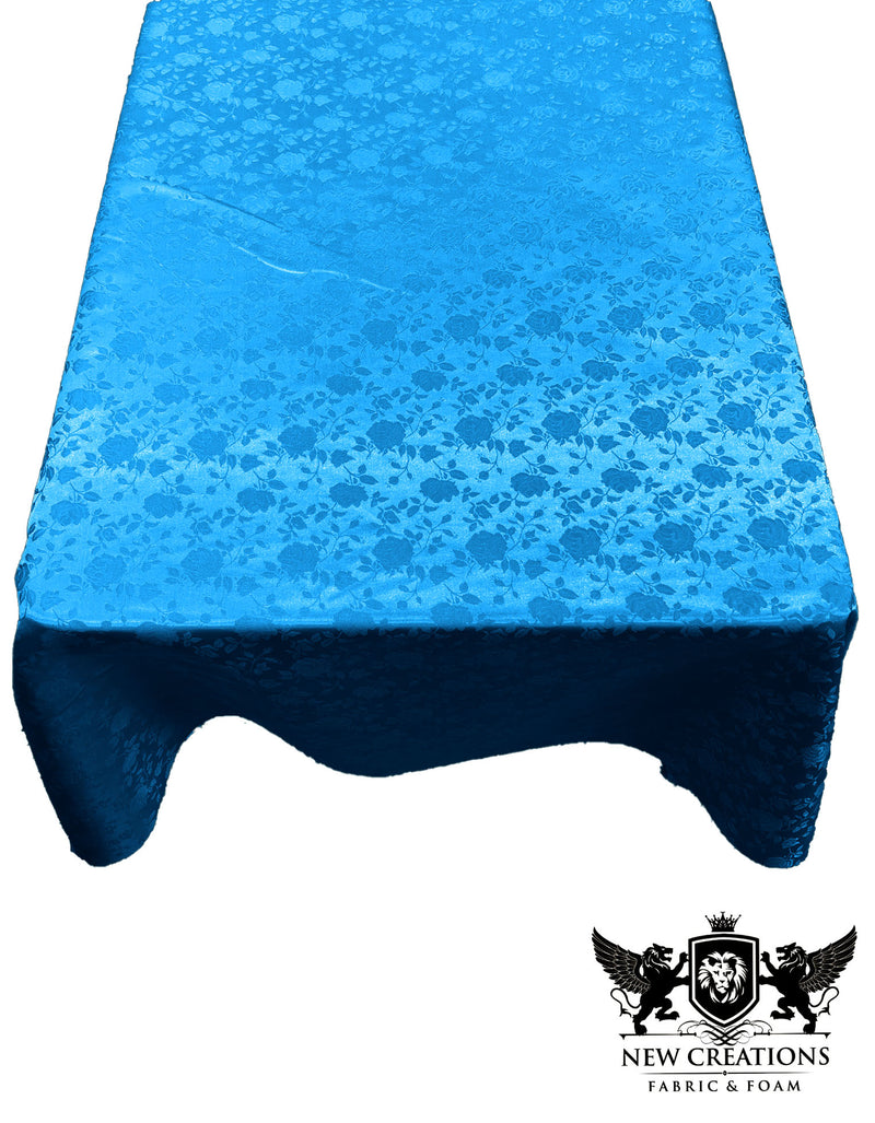 Rectangular Tablecloth Roses Jacquard Satin Overlay for Small Coffee Table Seamless. (60 Inches x 72 Inches)