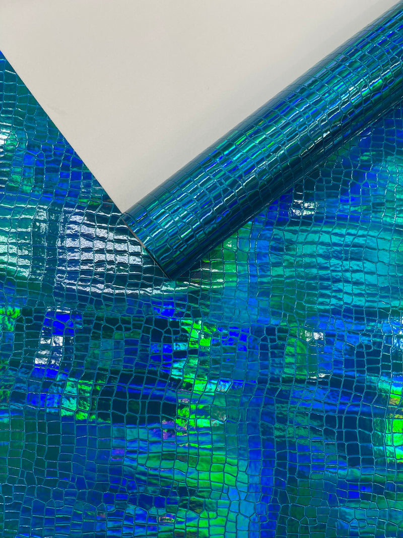 Crocodile Embossed PVC Holographic Vinyl Fabric / .Upholstery Crafting Accessories Applications Glossy Iridescent