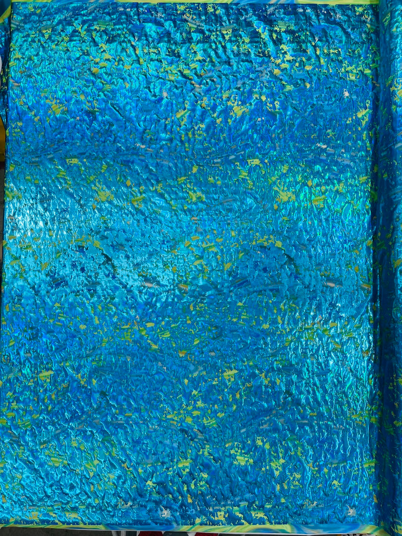 Splatter Foil Paint Metallic Print on a 4-way Stretch Tie Dye Nylon Spandex Tricot/Milliskin -Sold by the yard.