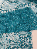 Modern Luxury Beaded Fabric Embroidered on a Mesh Lace, Sold by The Yard.