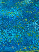 Splatter Foil Paint Metallic Print on a 4-way Stretch Tie Dye Nylon Spandex Tricot/Milliskin -Sold by the yard.