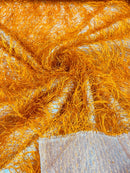 Shaggy Jacquard Faux Ostrich/Eye Lash Feathers Fringe With Metallic Thread (By The Yard)
