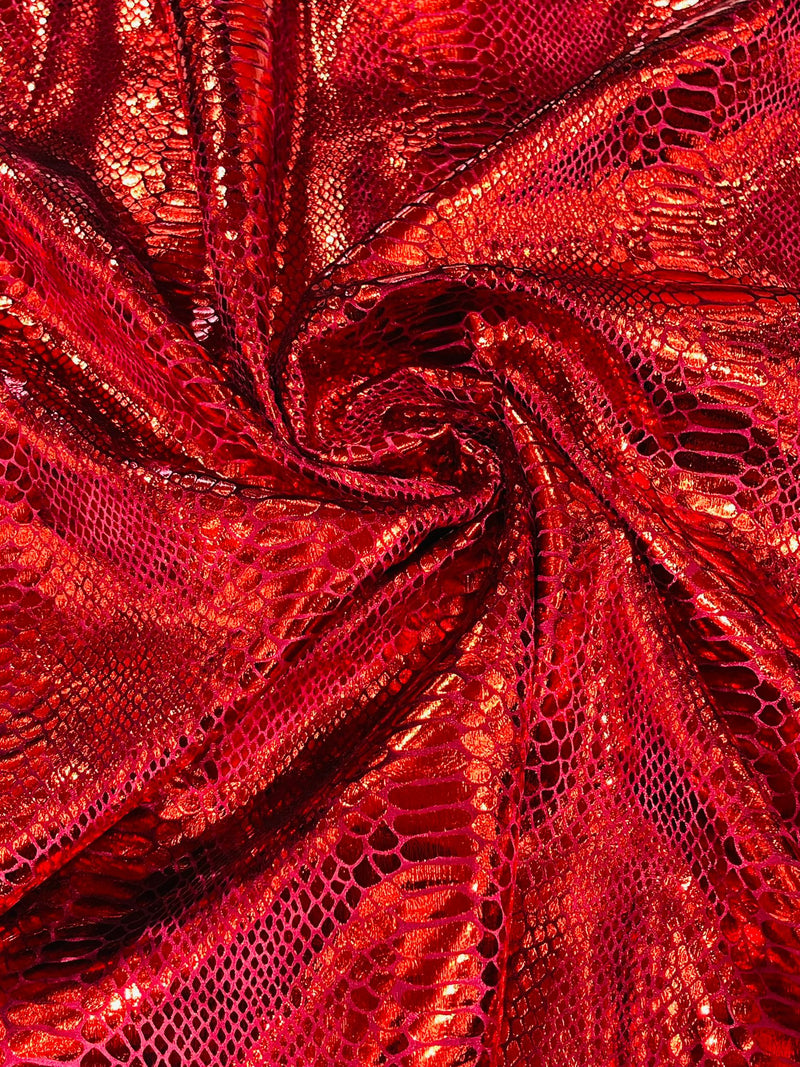 Zebra/Tiger Candy Red Metallic Foil on Crimson Red Crushed Velvet Fabric by  The Yard 