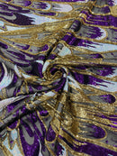 FEATHER WING SEQUIN STRETCH MESH FABRIC (by the yard)