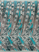 FEATHER WING SEQUIN STRETCH MESH FABRIC (by the yard)