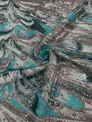 FEATHER WING SEQUIN STRETCH MESH FABRIC (by the yard)