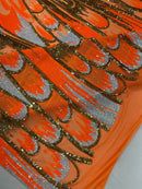 FEATHER WING SEQUIN STRETCH MESH FABRIC (by the yard)