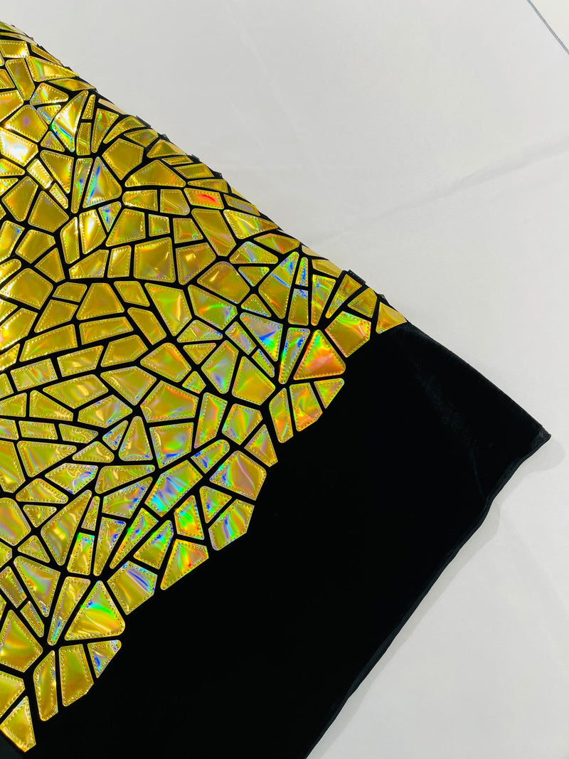 Broken Glass Sequin Design/Geometric/ On Black Stretch Velvet Fabric Sold By The Yard.