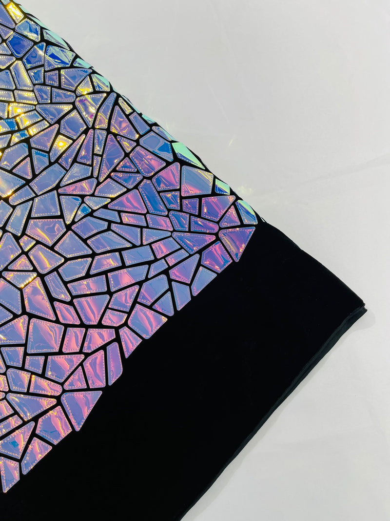 Broken Glass Sequin Design/Geometric/ On Black Stretch Velvet Fabric Sold By The Yard.