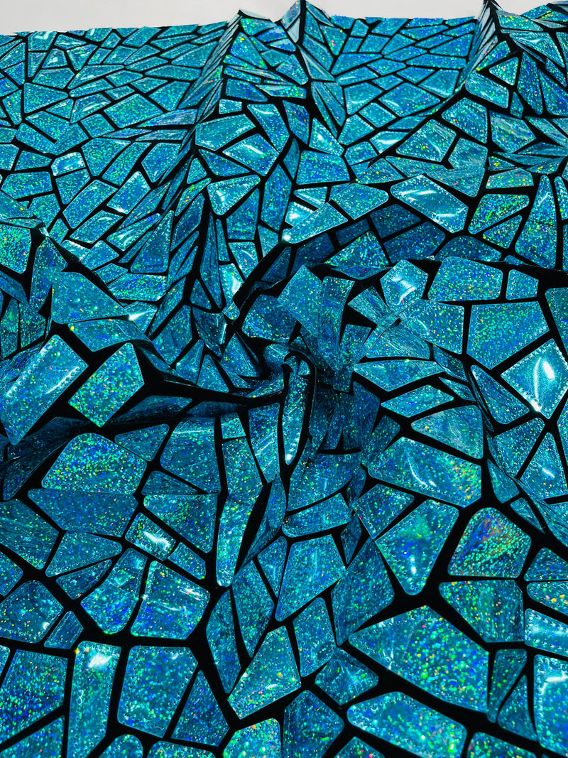 Broken Glass Sequin Design/Geometric/ On Black Stretch Velvet Fabric Sold By The Yard.