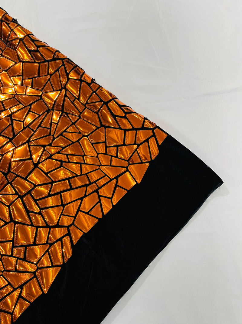 Broken Glass Sequin Design/Geometric/ On Black Stretch Velvet Fabric Sold By The Yard.