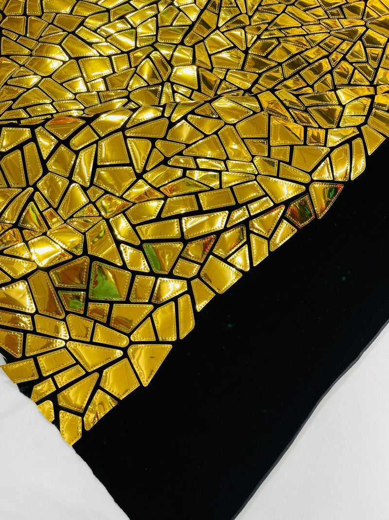 Broken Glass Sequin Design/Geometric/ On Black Stretch Velvet Fabric Sold By The Yard.