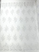 Floral corded embroider with sequins on a mesh lace fabric-prom-sold by the yard.