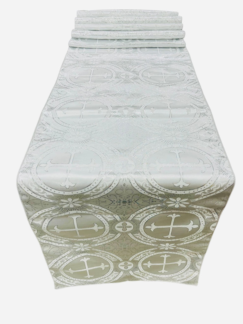 Religious Brocade Runner Tablecloth | Liturgical Fabric | Runner Ecclesiastical Jacquard | Church | Vestment-Cross Brocade.