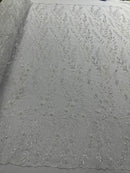 Feather and Vine Beaded Lace Fabric, by The Yard