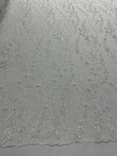 Feather and Vine Beaded Lace Fabric, by The Yard