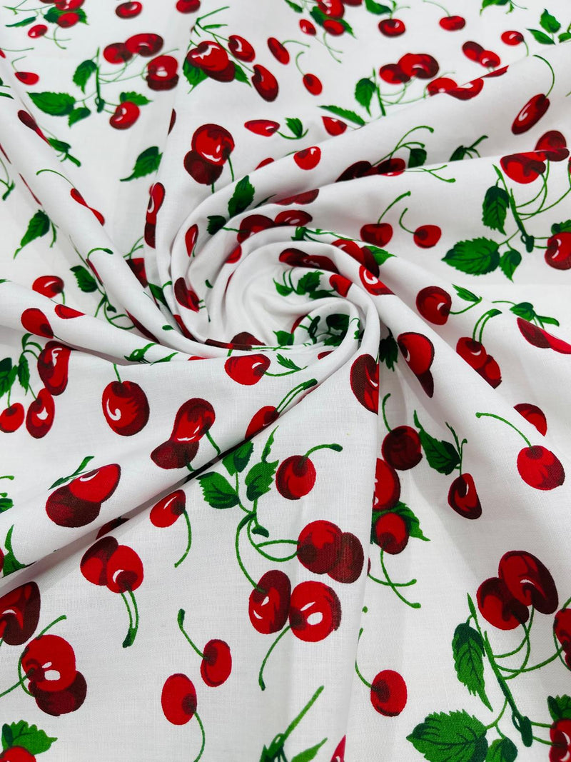 CHERRY FRUIT POLY COTTON (by the yard)