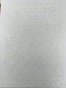 Multi Color 3D Floral Design Embroider with Pearls in a Mesh Lace Fabric -Sold by the yard.