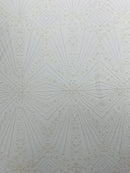 Luxury Bridal Fabric with Geometric Beading on a mesh, by The Yard.