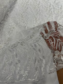 Feather and Vine Beaded Lace Fabric, by The Yard