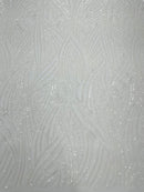 Geometric Feather wing shiny sequin design on a 4 way stretch mesh Fabric-sold by the yard.