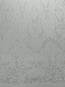 Modern Luxury Beaded Fabric Embroidered on a Mesh Lace, Sold by The Yard.
