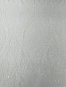 Damask design with sequins embroider on a 4 way stretch mesh fabric (By The Yard)