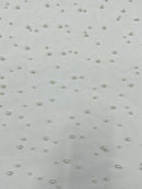 Heavy Scattered Pearls Studded Mesh, 2-Way Stretch, sold by the yard.