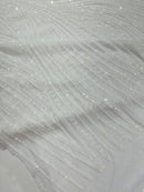 Geometric Feather wing shiny sequin design on a 4 way stretch mesh Fabric-sold by the yard.