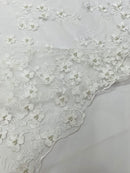 Multi Color 3D Floral Design Embroider with Pearls in a Mesh Lace Fabric -Sold by the yard.