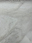 Modern Luxury Beaded Fabric Embroidered on a Mesh Lace, Sold by The Yard.