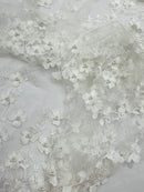 Multi Color 3D Floral Design Embroider with Pearls in a Mesh Lace Fabric -Sold by the yard.