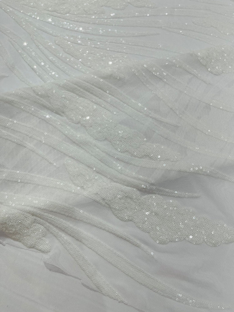 Feather damask shiny sequin design on a 4 way stretch mesh Fabric-sold by The yard.