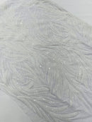 Feather Wing Shiny Sequin Design on a 4 Way Stretch mesh Fabric-Prom-Sold by The Yard.