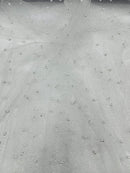 Pearl Glitter Studded Mesh, 2-Way Stretch Shimmer Mesh Fabric, Sold by the yard.