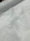 Pearl Glitter Studded Mesh, 2-Way Stretch Shimmer Mesh Fabric, Sold by the yard.