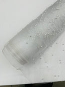 Pearl Glitter Studded Mesh, 2-Way Stretch Shimmer Mesh Fabric, Sold by the yard.