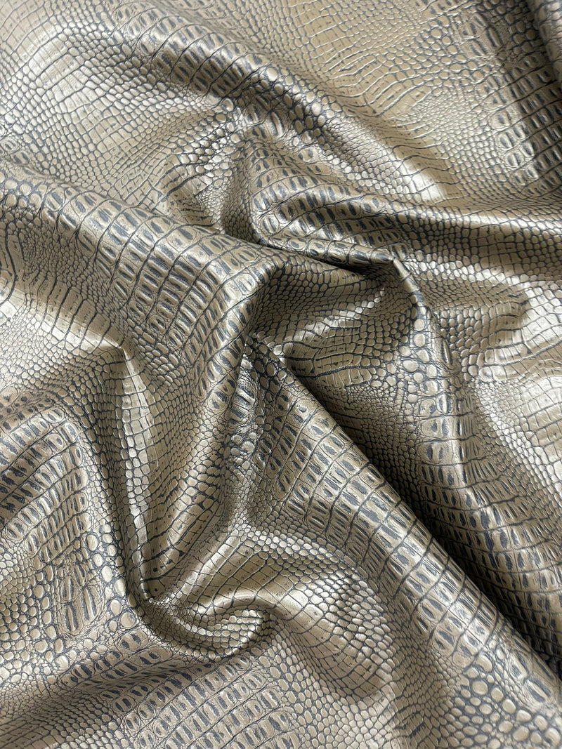 Crocodile Marine Vinyl 2 tone Upholstery, Crocodile Skin Texture Faux Leather PVC Vinyl, 54" Wide.