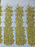 Vegas heavy beaded and sequins feather design embroidery on a mesh fabric-Sold by the 1 Feather Panel W-12Inc x L-48Inc.