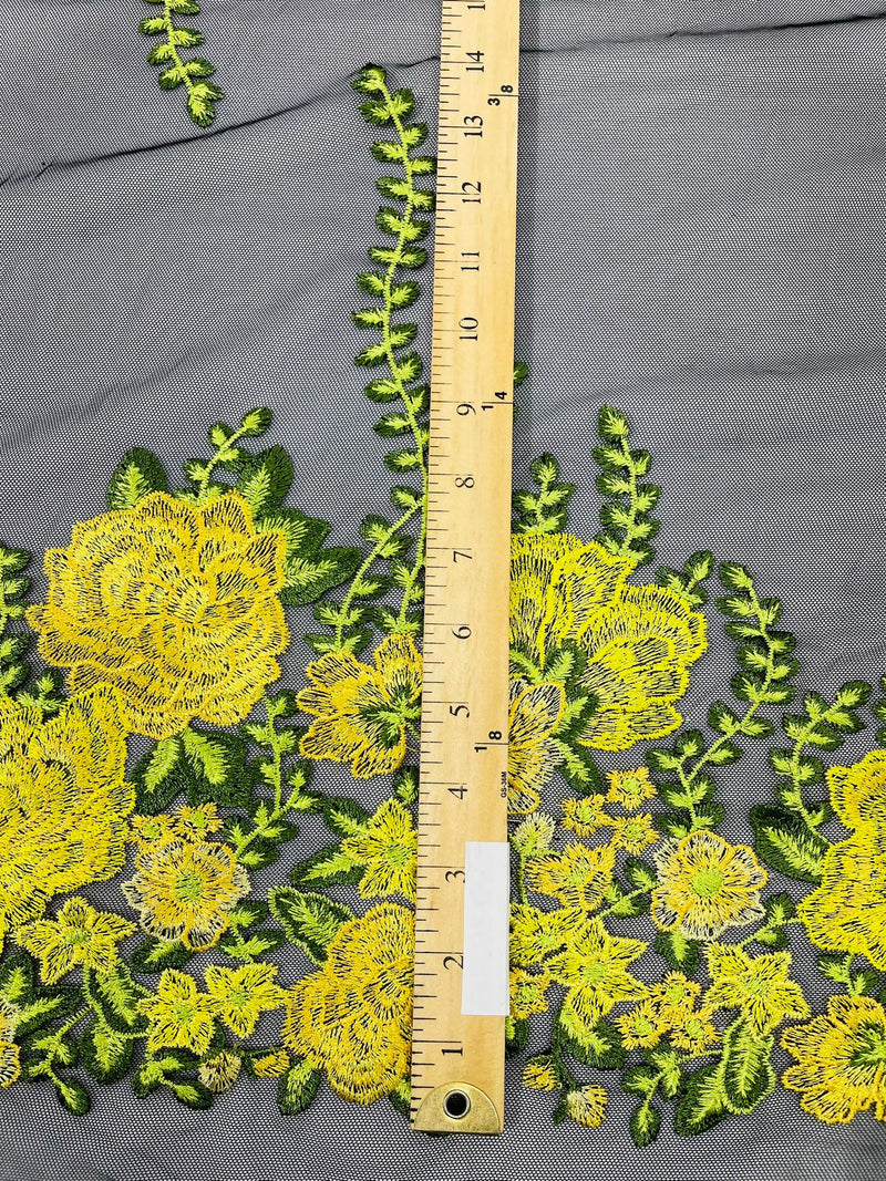 Roses Multi Color Floral Design Embroider On Mesh Lace (by the yard)