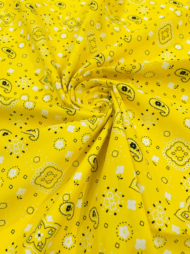 Yellow 58/59" Wide 65% Polyester 35 percent Cotton Bandanna Print Fabric, Good for Face Mask Covers, Clothing/costume/Quilting Fabric