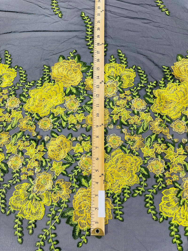 Roses Multi Color Floral Design Embroider On Mesh Lace (by the yard)