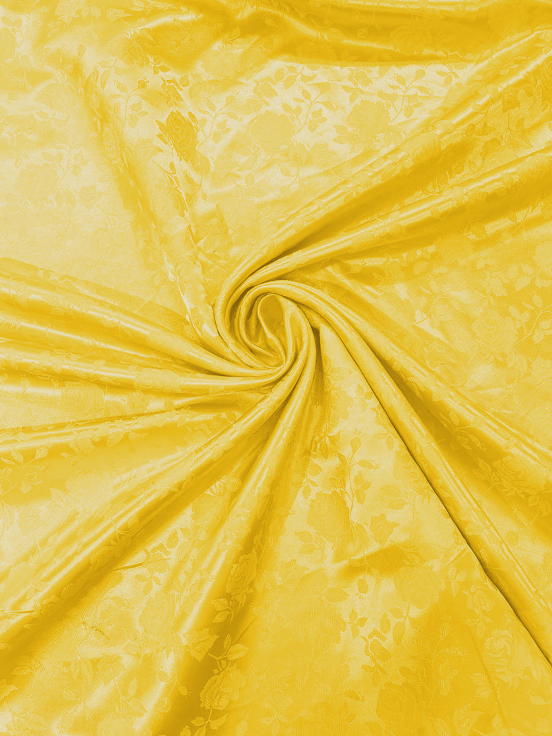 Yellow New Colors 60" Wide Polyester Roses/Flowers Brocade Jacquard Satin Fabric/Cosplay Costumes, Skirts, Table Linen/Sold By The Yard.