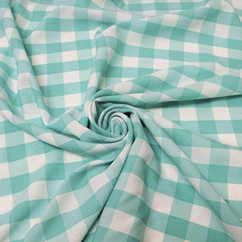 Aqua 58/59" Wide 100% Polyester Poplin Gingham Checkered Fabric By The Yard