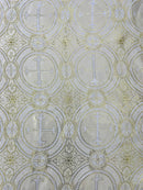 Beige/Gold - Rectangular Metallic Cross Brocade Jacquard Satin Tablecloth Overlay/Religious Brocade/Liturgical Fabric/Church. - New Creations Fabric & Foam Inc