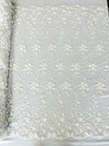 BIG FLORAL DAMASK BEADED MESH LACE FABRIC (By The Yard) - New Creations Fabric & Foam Inc