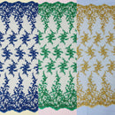 BIG FLORAL DAMASK BEADED MESH LACE FABRIC (By The Yard) - New Creations Fabric & Foam Inc