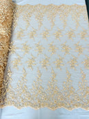 BIG FLORAL DAMASK BEADED MESH LACE FABRIC (By The Yard) - New Creations Fabric & Foam Inc